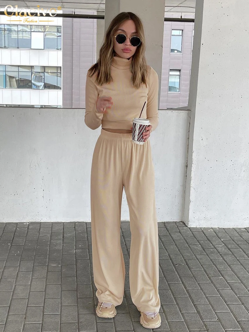 Clacive Winter Casual Brown Two Piece Sets Womens Outifits Elegant Slim Turtleneck Long Sleeve Shirts With High Waist Pants Set
Clacive Winter Casual Brown Two Piece Sets Womens Outifits Elegant Slim Turtleneck Long Sleeve Shirts With High Waist Pants Set