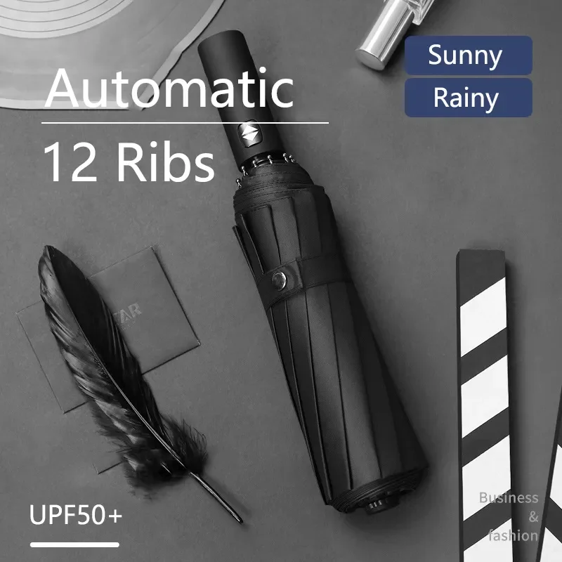 NEW 12 Ribs Automatic Umbrella Rain Wind Resistant Sun Umbrellas Black Coating Umbrella Parasol Portable UV Folding Umbrellas
NEW 12 Ribs Automatic Umbrella Rain Wind Resistant Sun Umbrellas Black Coating Umbrella Parasol Portable UV Folding Umbrellas
