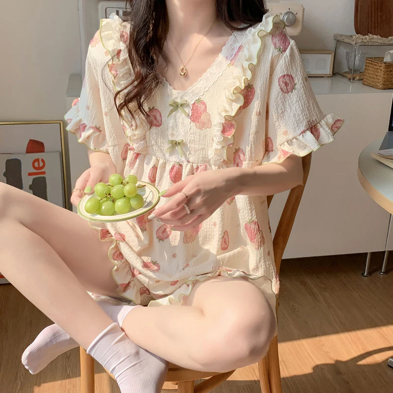 Summer Pajama Sets For Women Adult Sweet Sleepwear Cotton Strawberry Pyjama Pour Femme Girl Homewear Pijama Female Pijama
Summer Pajama Sets For Women Adult Sweet Sleepwear Cotton Strawberry Pyjama Pour Femme Girl Homewear Pijama Female Pijama