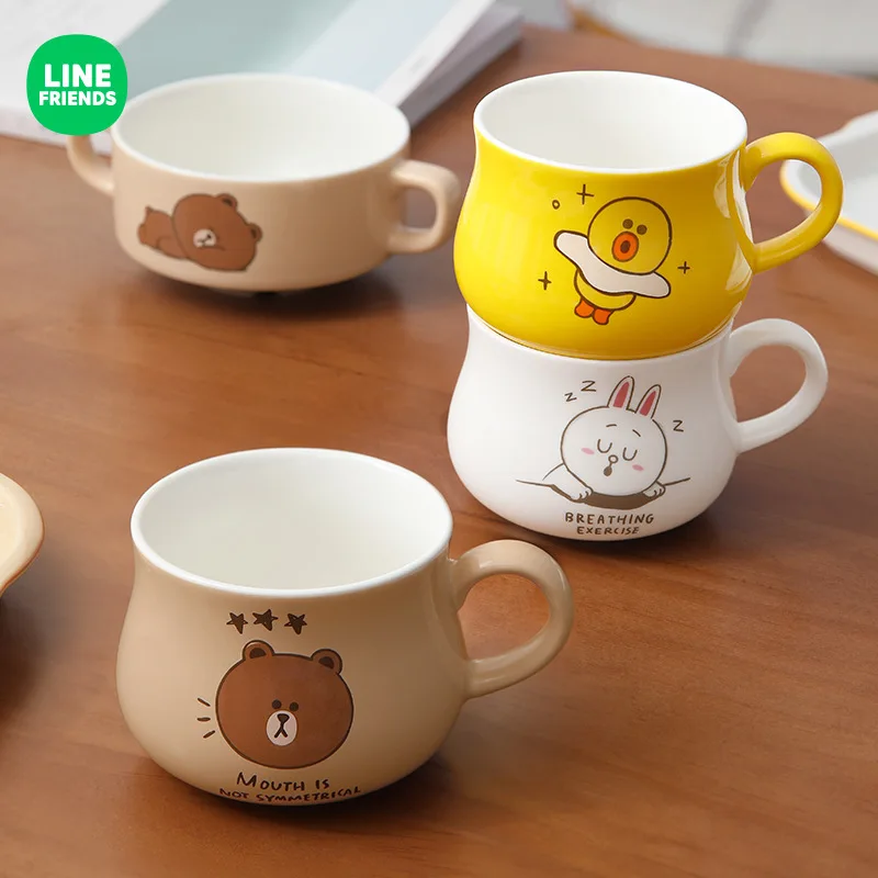 

Kawaii LINE FRIENDS Anime Hobby Sally Brown Cony Home Kids Ceramic Breakfast Cup Milk Cup Holiday Gift