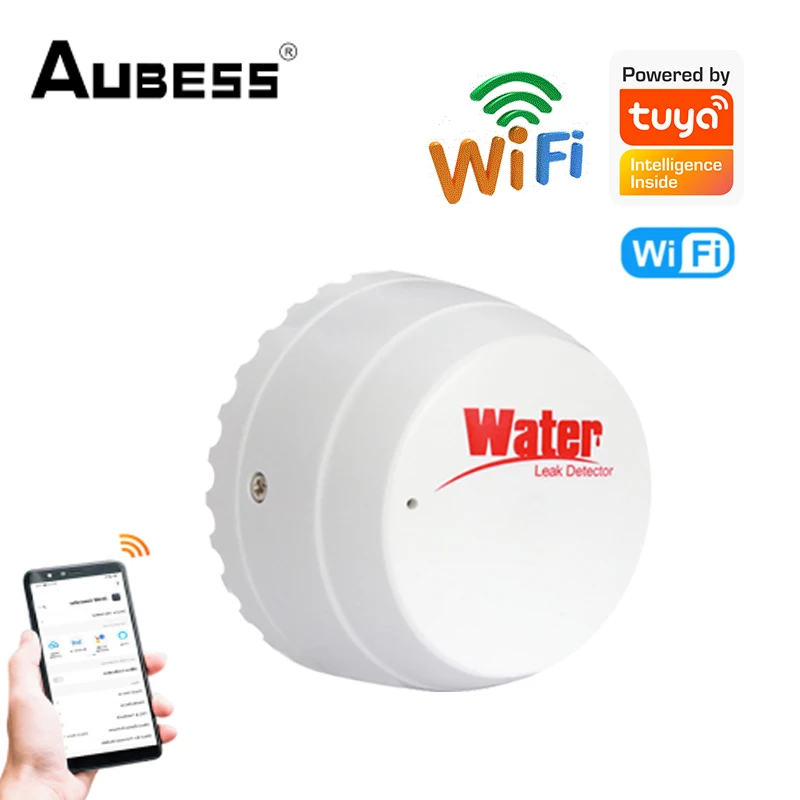 

Датчик утечки воды AUBESS с Wi-Fi, смарт-детектор утечки, с оповещением, управлением через приложение