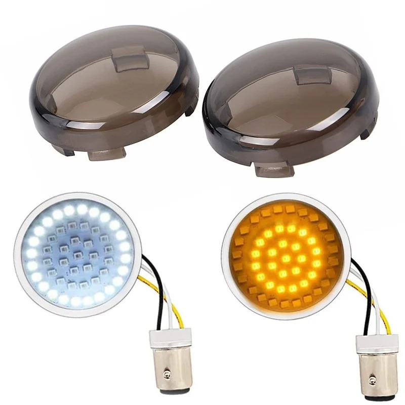 1157 Front LED Turn Signal Lights, 2 Inch Bullet Running Light with Smoked Lens Cover for Harley 833 series 
1157 Front LED Turn Signal Lights, 2 Inch Bullet Running Light with Smoked Lens Cover for Harley 833 series