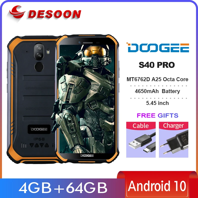 

Doogee S40 Pro 5.45" Android 10 Smartphone 4GB+ 64GB MT6762D A25 Octa core 4650mAh IP68/IP69K Waterproof Rugged Mobile Phone