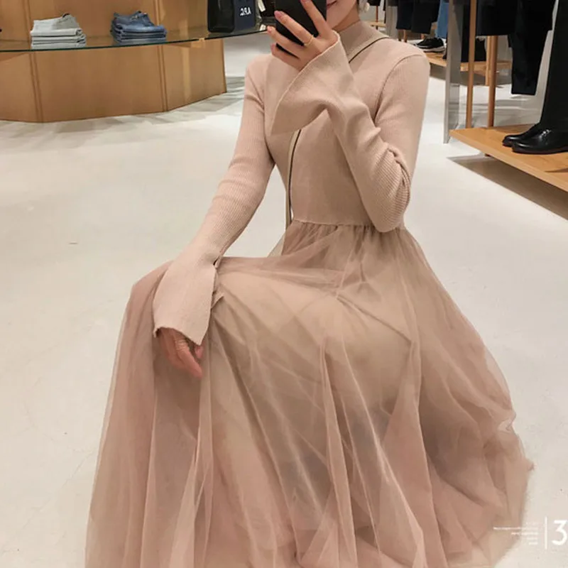 Knitted Patchwork Mesh Skirt Women Spring New French Style Retro High Waist Long Sweater Dress Grace Long Sleeve Calf Dresses
Knitted Patchwork Mesh Skirt Women Spring New French Style Retro High Waist Long Sweater Dress Grace Long Sleeve Calf Dresses