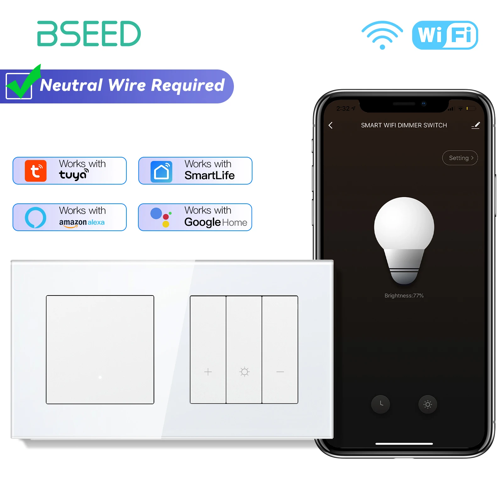 BSEED Умные выключатели с регулировкой яркости 1 штука
BSEED Умные выключатели с регулировкой яркости 1 штука