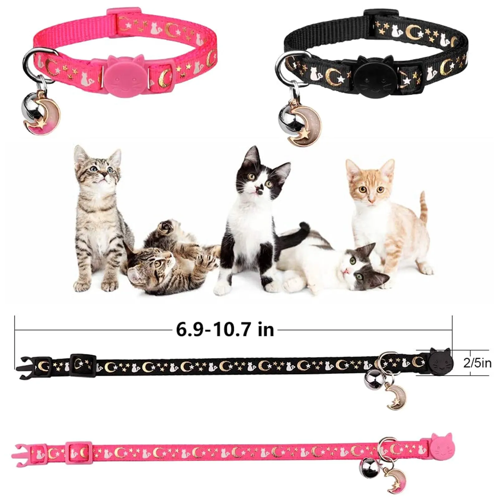 

4Pcs/Set Breakaway Pet Cat Collars Cute Moons Stars Pattern Kitty Collar With Pendant Adjustable Kitten Collars With Bell
