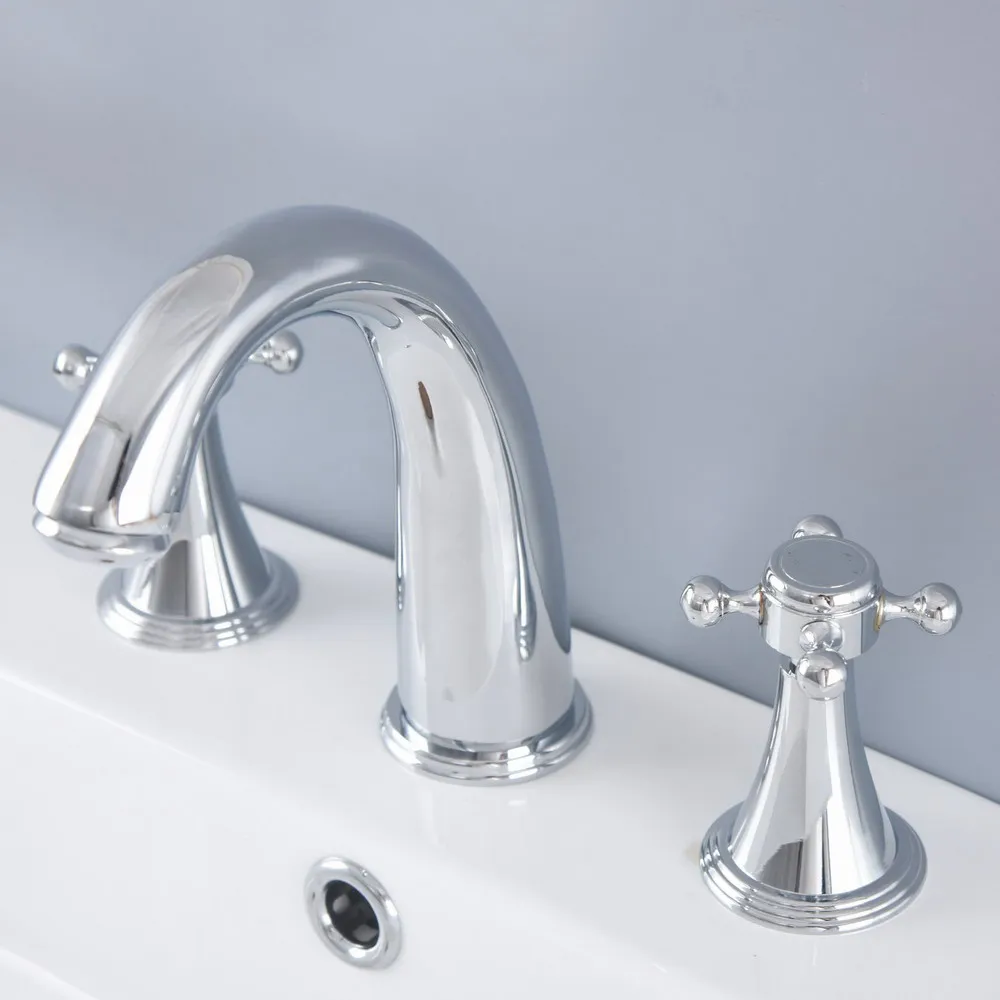 Polished Chrome Brass Deck Mounted Dual Handles Widespread Bathroom 3 Holes Basin Faucet Mixer Water Taps mnf976
Polished Chrome Brass Deck Mounted Dual Handles Widespread Bathroom 3 Holes Basin Faucet Mixer Water Taps mnf976