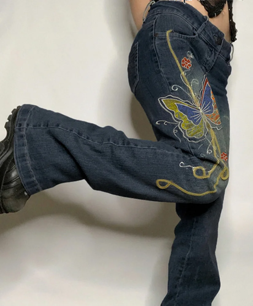 

Retro Y2K Denim Jeans Low Waisted Grunge Vintage Cargo Trousers Fairycore Harajuku Fashion Pants Cuteandpsy
