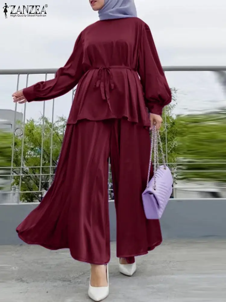 ZANZEA Lace-Up Abaya Kaftan Long Sleeve O-Neck Blouse Women Summer Muslim Suit Wide-legged Pant Elegant Casual Loose Set 2PCS
ZANZEA Lace-Up Abaya Kaftan Long Sleeve O-Neck Blouse Women Summer Muslim Suit Wide-legged Pant Elegant Casual Loose Set 2PCS