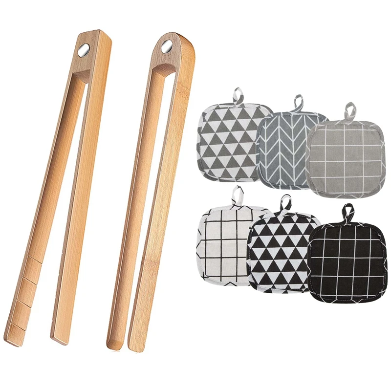 2 Pieces Magnetic Bamboo Toaster Tongs With 6 Pieces Cotton Pot Holder With Hanging Loop
2 Pieces Magnetic Bamboo Toaster Tongs With 6 Pieces Cotton Pot Holder With Hanging Loop