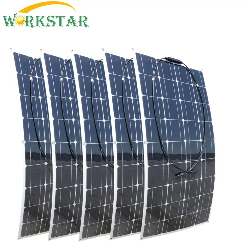 

WORKSTAR 100W Flexible Solar Panels 12V Solar Charger For RV/Boat Car 500w Solar System Kit A Grade Solar Cells 5pcs Solar 100w