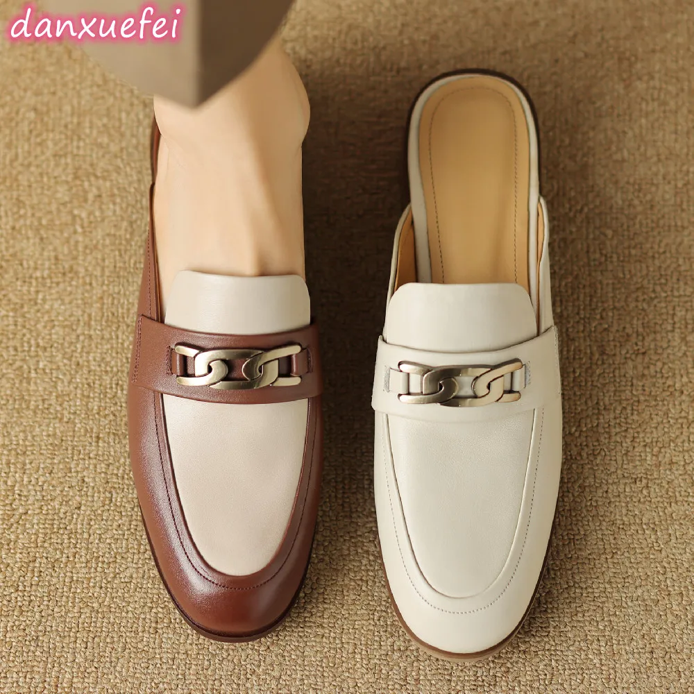 danxuefei women's genuine leather round toe slip-on flats summer slides chain decoration casual female mules daily sandals shoes
danxuefei women's genuine leather round toe slip-on flats summer slides chain decoration casual female mules daily sandals shoes