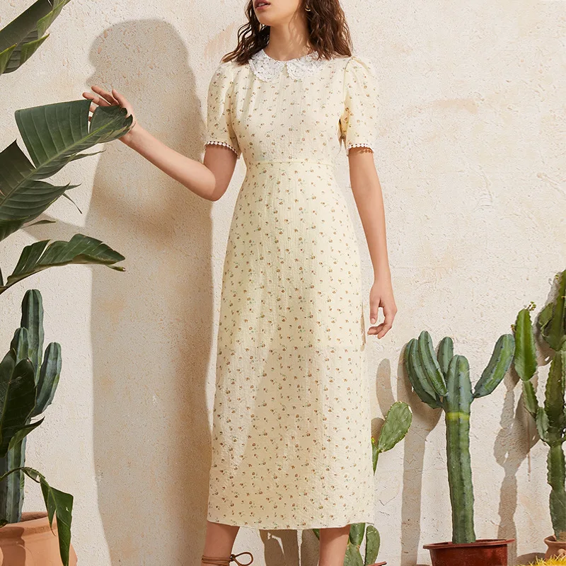 French floral woman dress Round Neck Loose Fit dresses for womenRuffle Hemline chiffon vestidos robes 2022
French floral woman dress Round Neck Loose Fit dresses for womenRuffle Hemline chiffon vestidos robes 2022