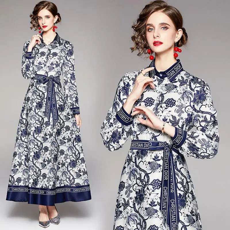 High Class Elegant Blue Color Edge Floral Printrd Long Spring Summer Dresses Classical Occident Robe Single Breasted Vestidos 
High Class Elegant Blue Color Edge Floral Printrd Long Spring Summer Dresses Classical Occident Robe Single Breasted Vestidos