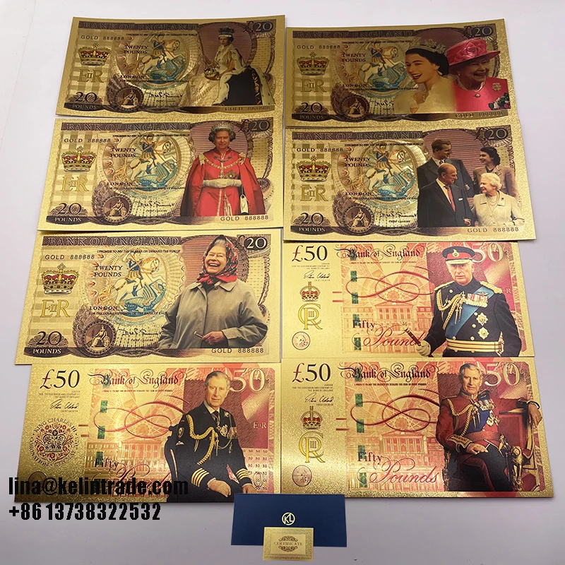 

Beautiful Queen Elizabeth II King Charles III Gold Banknotes GBP UK 20 50 Pound Souvenir Gifts England Queen collectibles