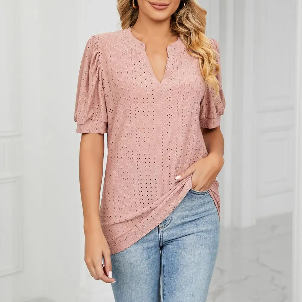 Summer Women Top V Neck Solid Color Hollow Out Puff Sleeves Loose Match Pants Pullover Mid Length Women T-shirt Clothes
Summer Women Top V Neck Solid Color Hollow Out Puff Sleeves Loose Match Pants Pullover Mid Length Women T-shirt Clothes