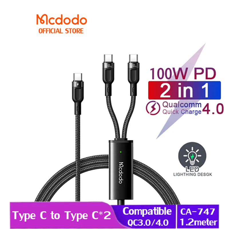 Mcdodo 2in1 100W Fast Charging Data Cable USB C to Lighting and TypeC Support Iphone / Laptop Charge(1.2m)
Mcdodo 2in1 100W Fast Charging Data Cable USB C to Lighting and TypeC Support Iphone / Laptop Charge(1.2m)