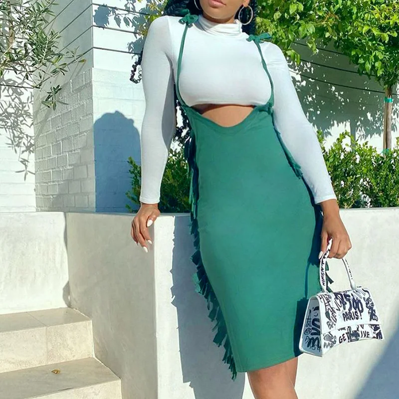 Women's 2022 New Solid Color Casual Round Neck Long-sleeved Side Fringed Tight-fitting Suspender Skirt Two-piece Suit Women
Women's 2022 New Solid Color Casual Round Neck Long-sleeved Side Fringed Tight-fitting Suspender Skirt Two-piece Suit Women