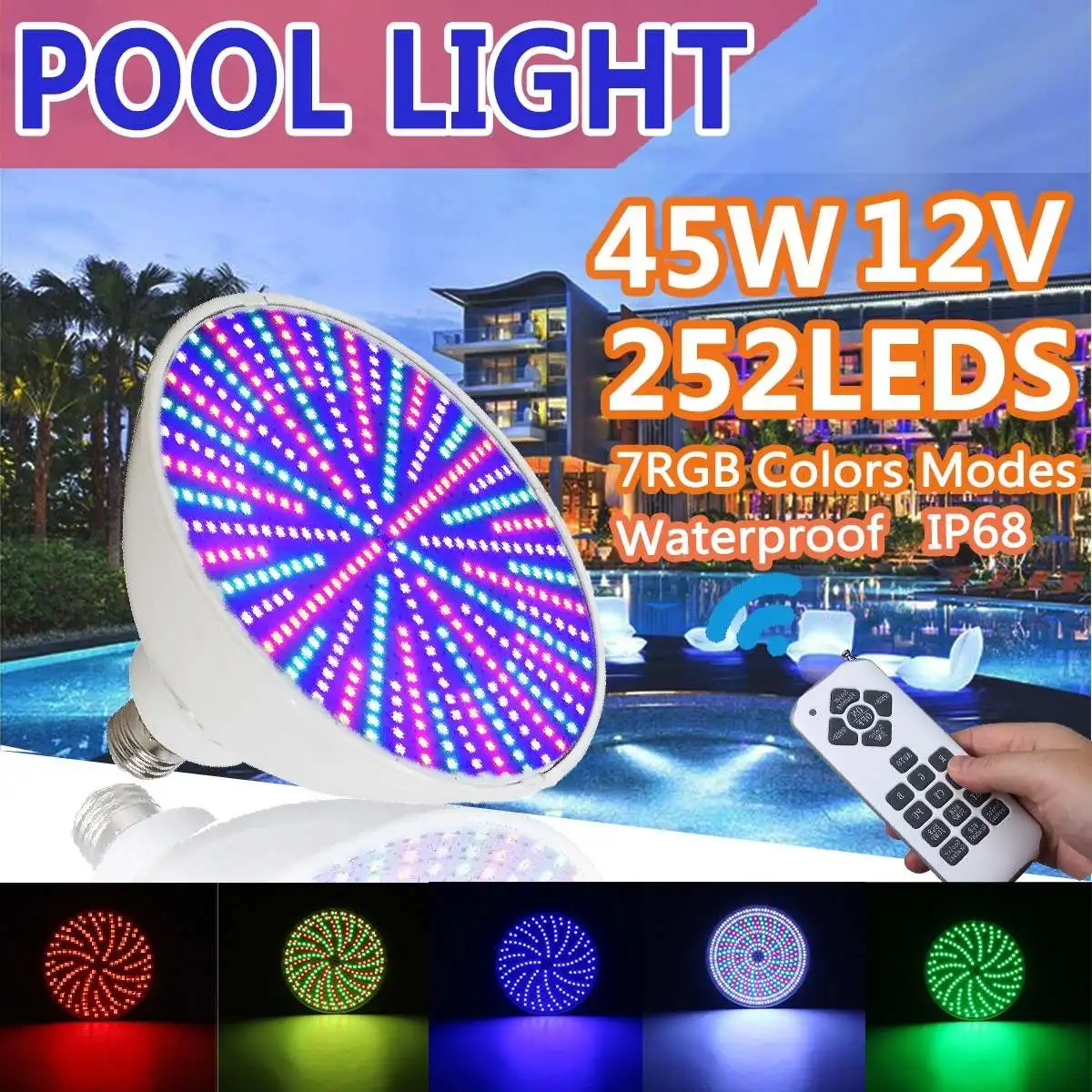 

45W RGB Swimming Pool Light with Remote Control RGB Underwater LED Light IP68 Submersible Led Lights E27 Garden Party Decoration