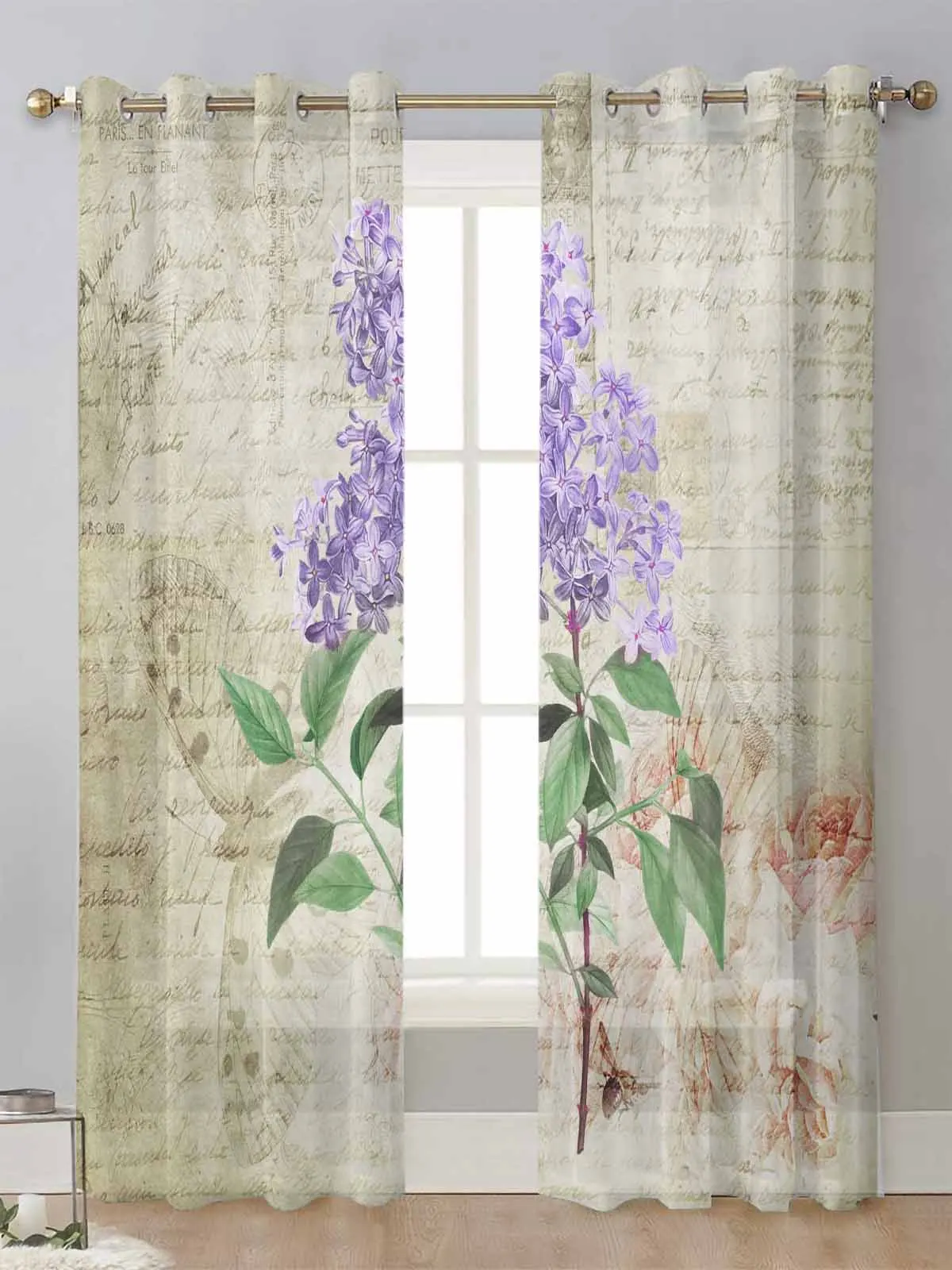 

Vintage Plant Lavender Purple Flower Sheer Curtains For Living Room Window Voile Tulle Curtain Cortinas Drapes Home Decor
