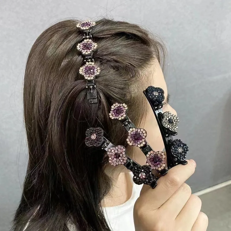 

Sparkling Crystal Stone Braided Hair Clips Satin Fabric Hair Bands Rhinestone Hair Clips Braided Hair Clip with Rhinestones