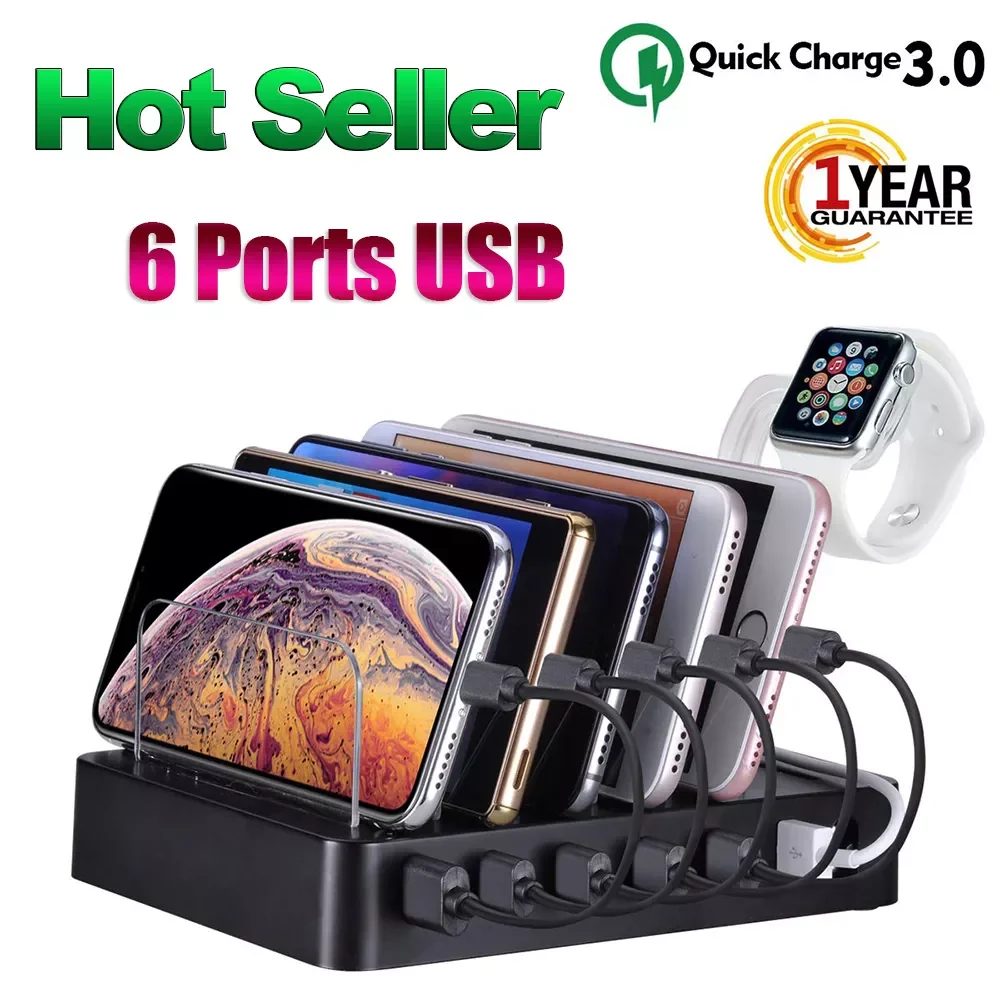 Fast Charging Station for Multiple Devices with QC 3.0-6 Port USB Charging Dock Organizer for Smart Phones
Fast Charging Station for Multiple Devices with QC 3.0-6 Port USB Charging Dock Organizer for Smart Phones