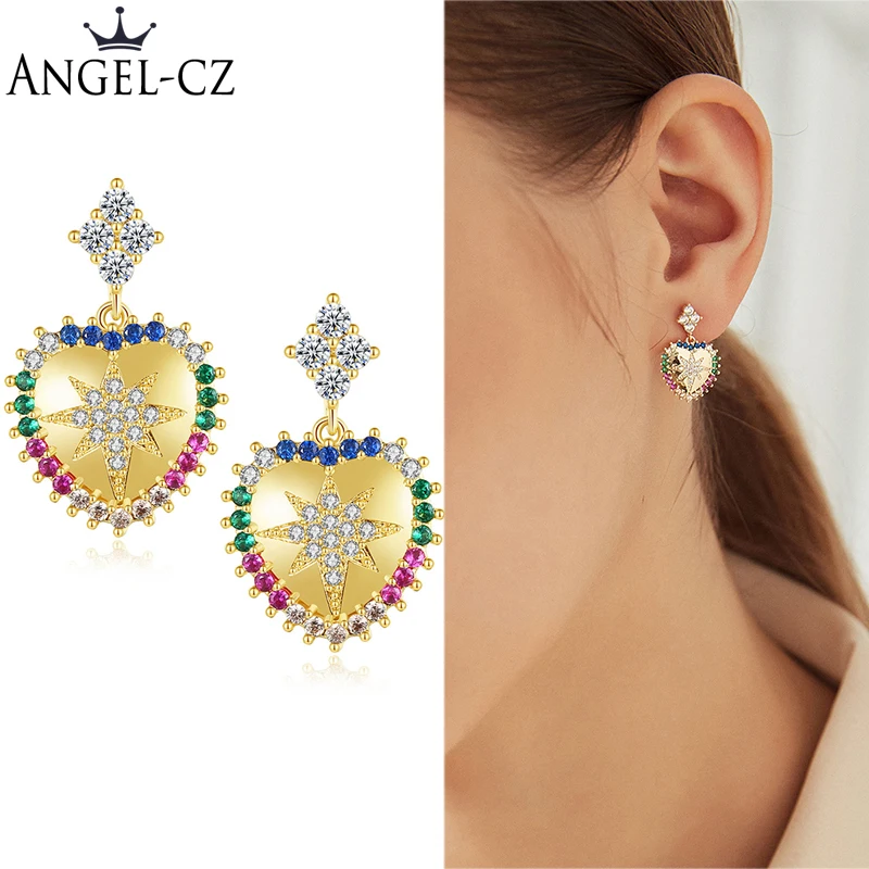 ANGELCZ Romantic Women Gift Exquisite Gold Color Heart Drop Pave Multicolor Cubic Zirconia Crystal Love Earrings Jewelry AE274
ANGELCZ Romantic Women Gift Exquisite Gold Color Heart Drop Pave Multicolor Cubic Zirconia Crystal Love Earrings Jewelry AE274