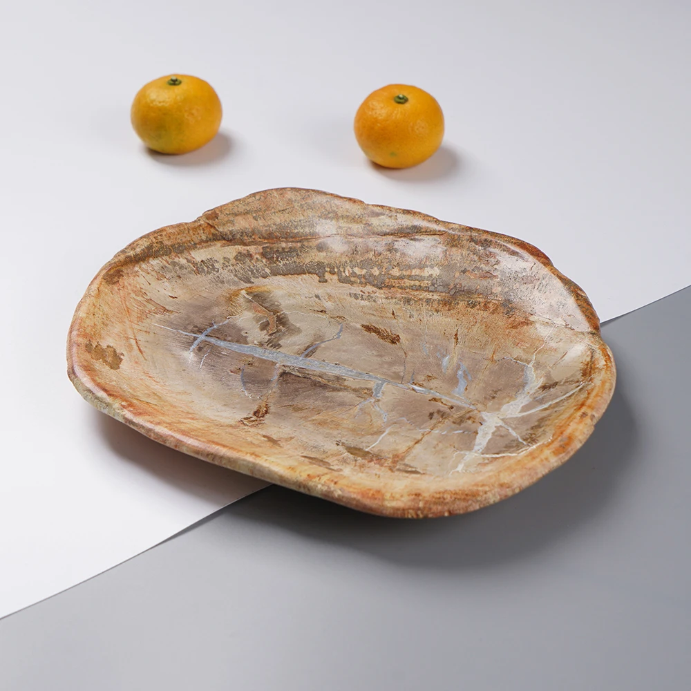 

Countertop Organizer plate Petrified Wood Salad tray Decorative Bathroom Vanity Tray Towel Holder Tray for Candles Perfume Soap