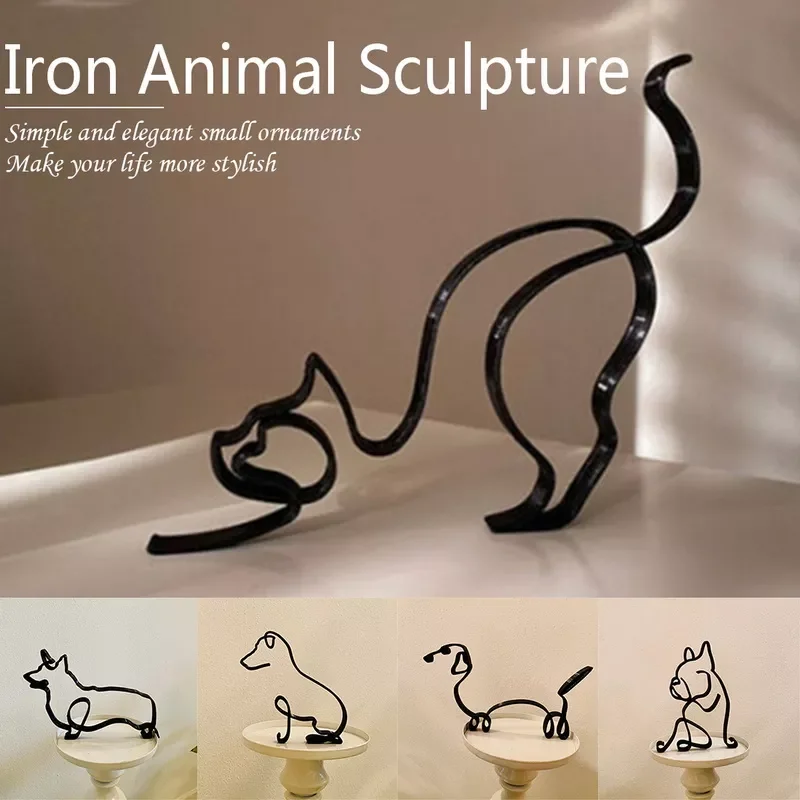 Minimalist Art Iron Sculpture Retro Metal Black Lines Handmade Figurines Abstract Dog Ornaments Desk Art Decorations
Minimalist Art Iron Sculpture Retro Metal Black Lines Handmade Figurines Abstract Dog Ornaments Desk Art Decorations