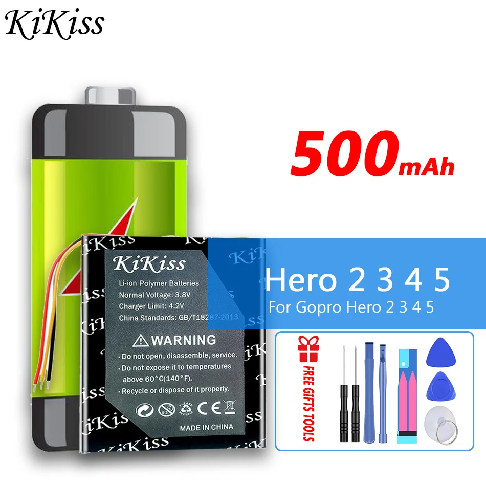 

500mAh KiKiss Powerful Battery For Gopro Hero 2 3 4 5 6 7 8 9 Hero2 Hero3 Hero4 Hero5 Hero6 Hero7 Hero8 Hero9 Digital Batteries