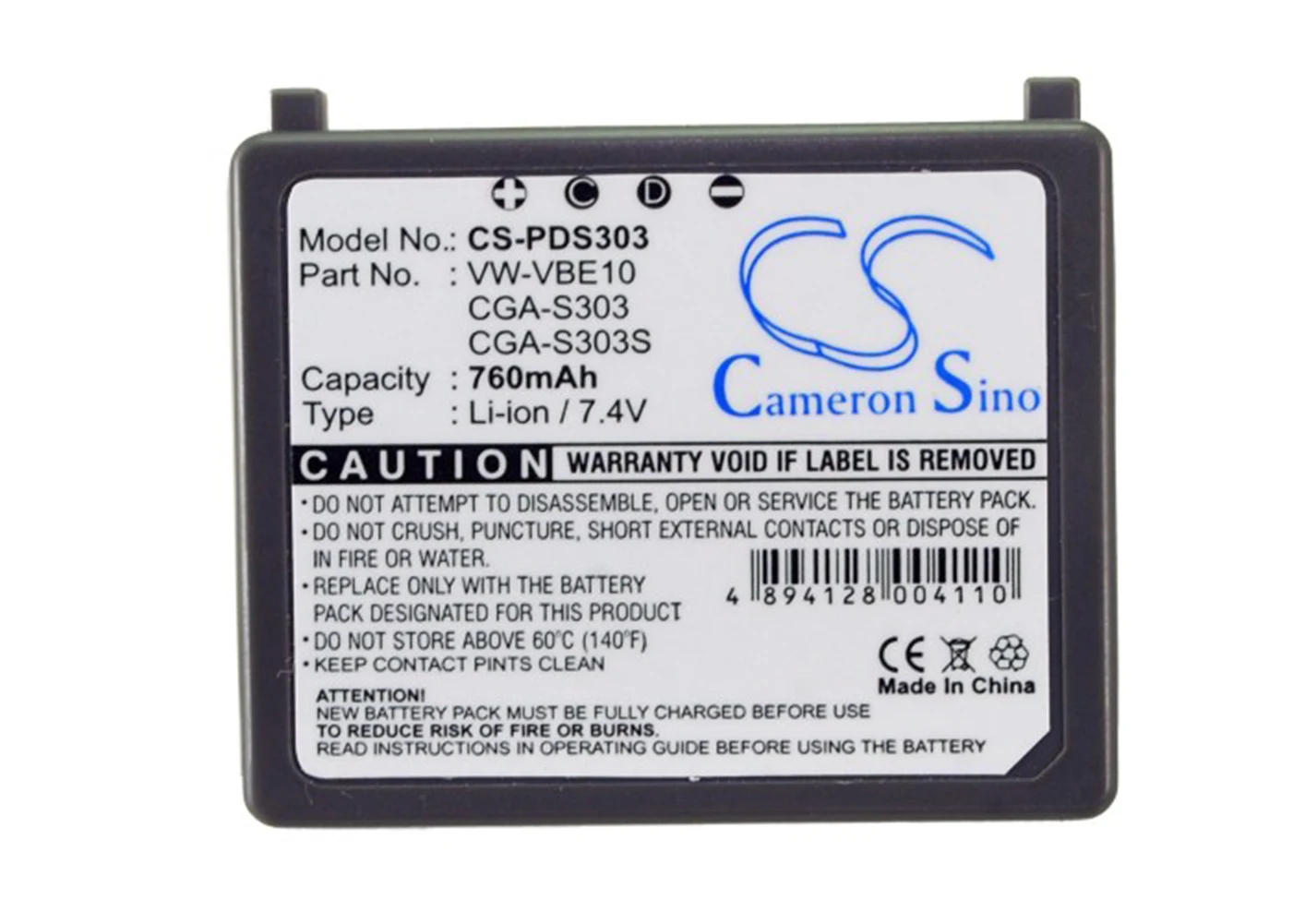 

Cameron Sino 760mA Battery for Panasonic SDR-S150,SDR-S150EB-S,SDR-S150EG-S CGA-S303,CGA-S303E,CGA-S303E/1B,VW-VBE10