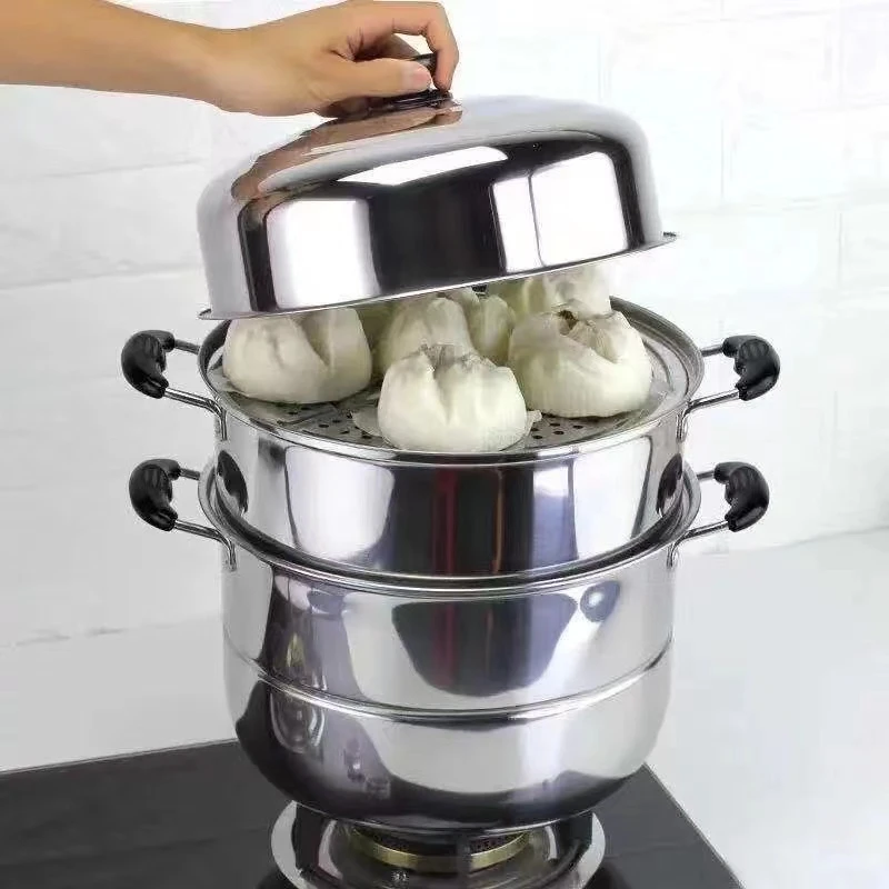

28cm Stainless Steel Two Three Layer Thick Steamer Pot Soup Steam Pot Universal Cooking Pots for Induction Cooker Gas Stove