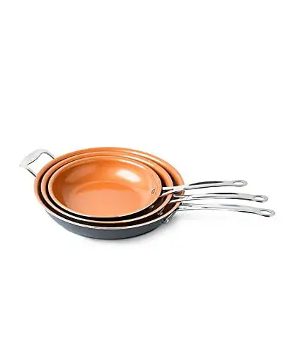 Piece Fry Pan Set - 9.5", 11" & 12.5" with Ultra Nonstick Ceramic Copper Coating, Dishwasher, Metal Utensil & Oven Safe
Piece Fry Pan Set - 9.5", 11" & 12.5" with Ultra Nonstick Ceramic Copper Coating, Dishwasher, Metal Utensil & Oven Safe