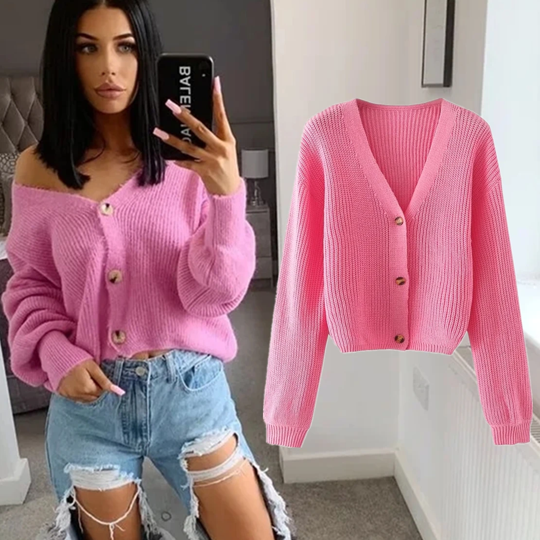 Maxdutti Fashion Simple Pink Color Single Breasted V-neck Knitwear Cardigans Women Jacket Tops
Maxdutti Fashion Simple Pink Color Single Breasted V-neck Knitwear Cardigans Women Jacket Tops