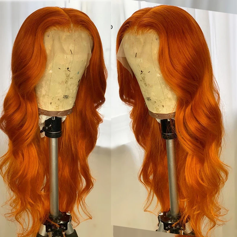 

Orange Ginger Color Glueless Soft Preplucked 26 inch Long Body Wave Curly Lace Front Wigs For African Black Women Babyhair Daliy