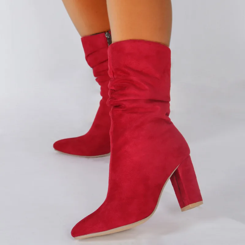 Women's Ankle Boots Pointed Toe Thick High Heel Booties Fold Side Zipper Casual Fashion Ladies Shoes Suede Autumn Winter
Women's Ankle Boots Pointed Toe Thick High Heel Booties Fold Side Zipper Casual Fashion Ladies Shoes Suede Autumn Winter