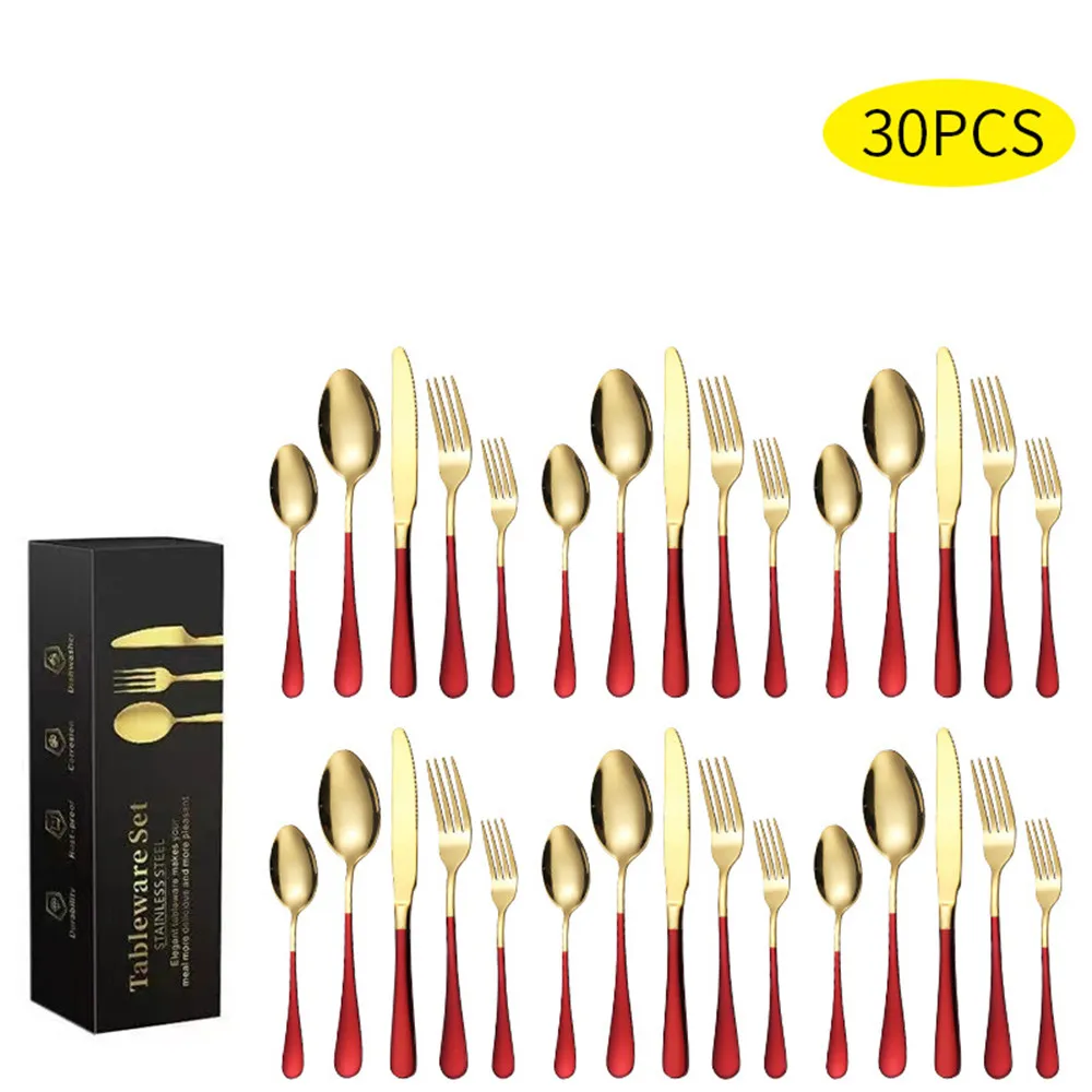 30PCs Full Tableware Multicolor Stainless Steel Cutlery Set Fruit Cake Fork Dessert Spoon Knife Set Household Hotel Kitchen Tool
30PCs Full Tableware Multicolor Stainless Steel Cutlery Set Fruit Cake Fork Dessert Spoon Knife Set Household Hotel Kitchen Tool