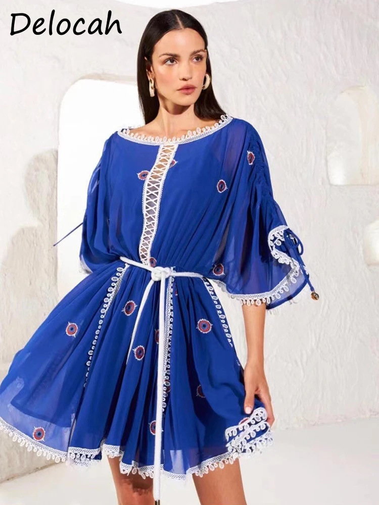 Delocah High Quality Spring Women Fashion Runway Party Mini Dress Half Sleeve Bow Sashes Embroidery Elegant Dresses Vestidos
Delocah High Quality Spring Women Fashion Runway Party Mini Dress Half Sleeve Bow Sashes Embroidery Elegant Dresses Vestidos
