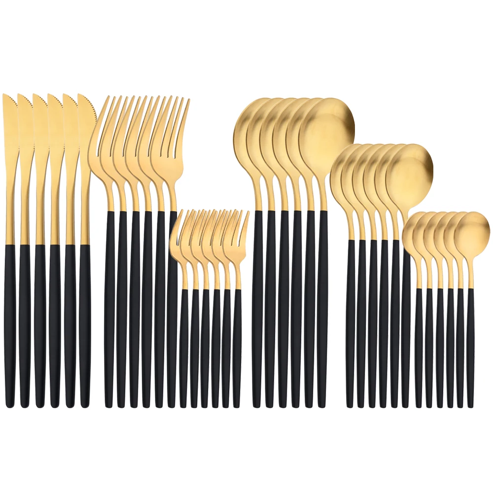 36Pcs Black Gold Cutlery Set Knives Cake Fork Tea Spoon Dinnerware Stainless Steel Tableware Flatware Western Kitchen Silverware
36Pcs Black Gold Cutlery Set Knives Cake Fork Tea Spoon Dinnerware Stainless Steel Tableware Flatware Western Kitchen Silverware