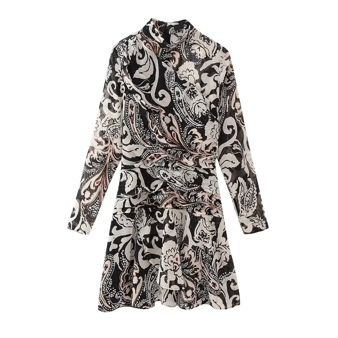 Women's 2023 Chic Fashion Slim Print Pattern Waist Fold Mini Dress Retro Long Sleeve Zipper Women's Dress Mujer 
Women's 2023 Chic Fashion Slim Print Pattern Waist Fold Mini Dress Retro Long Sleeve Zipper Women's Dress Mujer