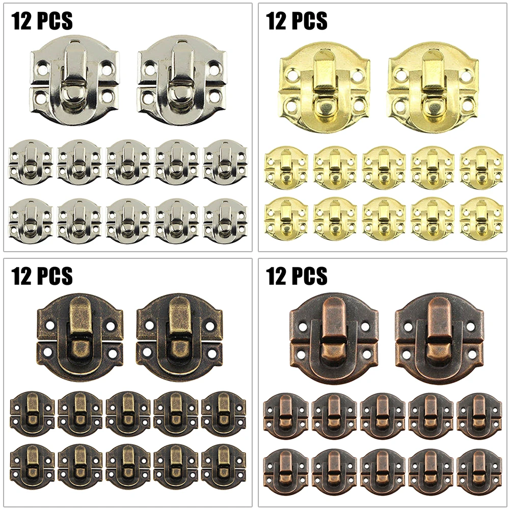 

5/12set Jewelry Box Latch Hasps Clasp Suitcase Wood Chest Cabinet Decorative Lock Latch Buckle With Screws Furniture Buckle