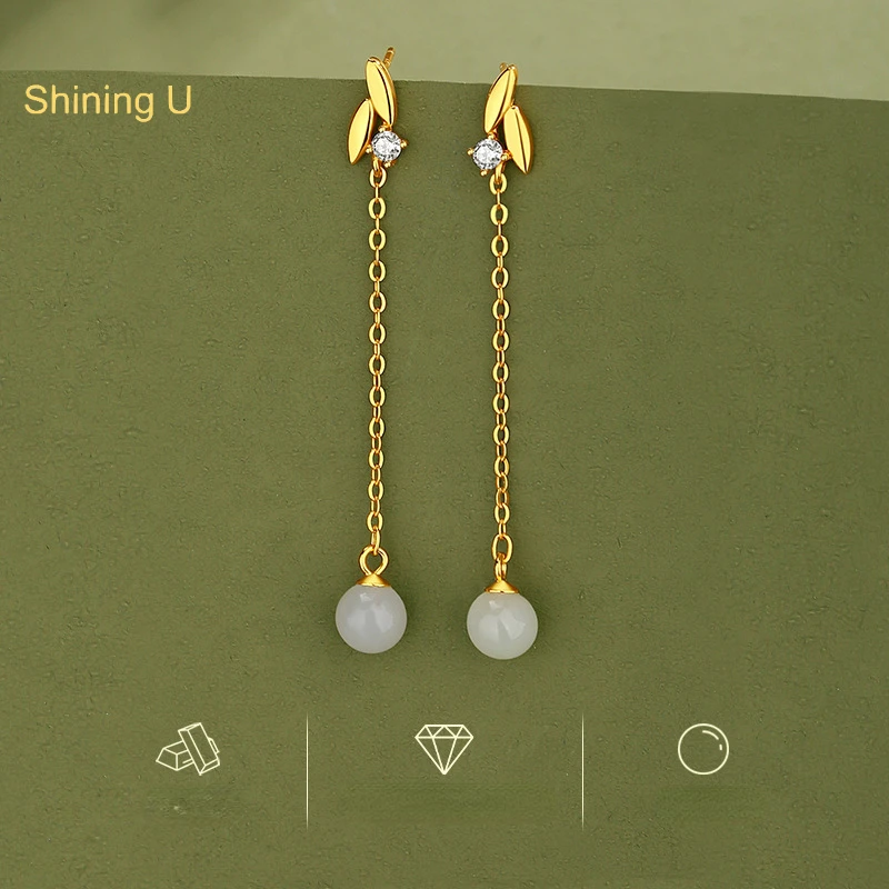Shining U S925 Silver Hetian Jade Earrings Bamboo Leaf New Chinese Style Fine Jewelry for Women
Shining U S925 Silver Hetian Jade Earrings Bamboo Leaf New Chinese Style Fine Jewelry for Women