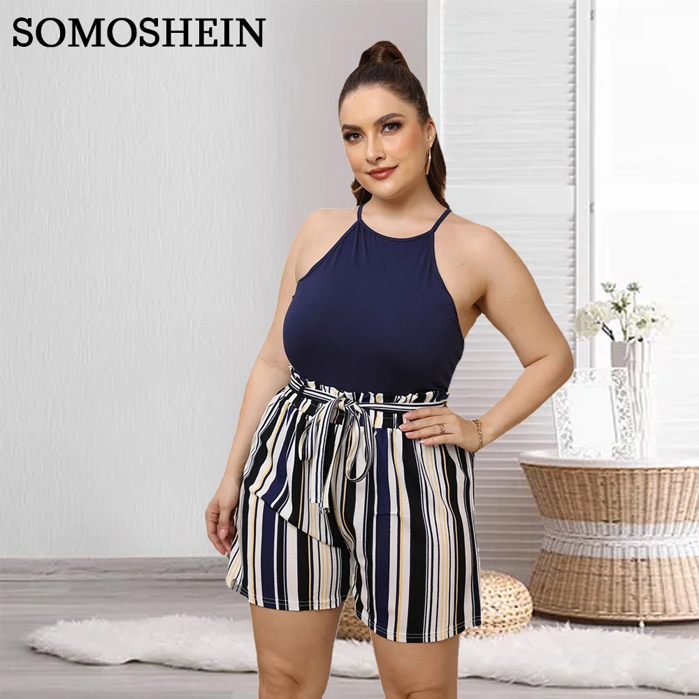SOMOSHEIN Plus Size Woman Clothing XL-4XL Summer Striped Panel Contrast Color Waist Tie Bow Casual Shorts Wholesale Dropshipping
SOMOSHEIN Plus Size Woman Clothing XL-4XL Summer Striped Panel Contrast Color Waist Tie Bow Casual Shorts Wholesale Dropshipping