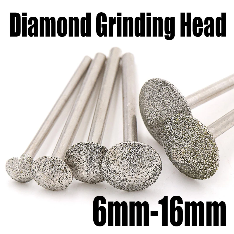 

1-10PCS 6-16mm Umbrella Diamond Grinding Head 2.35/3mm Shank Grinding Bit Needle For Polishing Carving/Burr/Jade Abrasive Tool