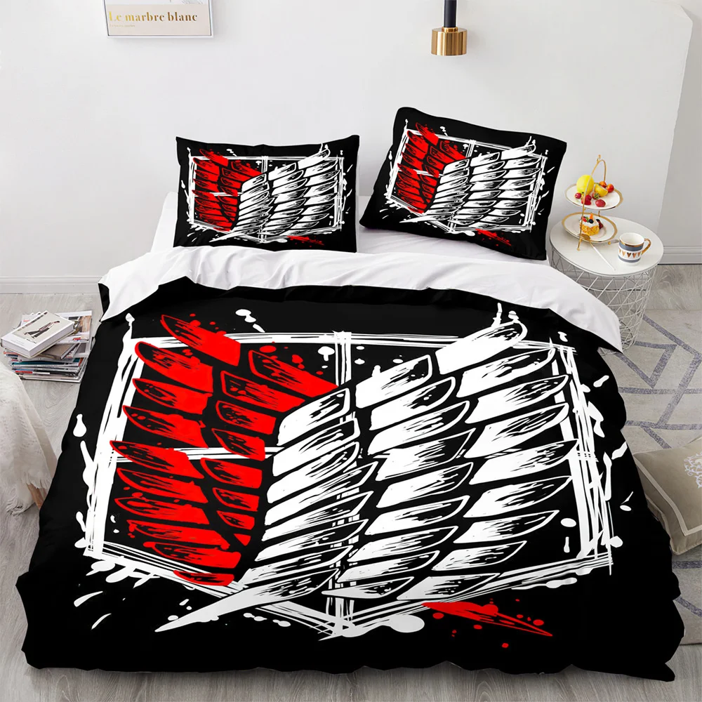 

Anime Attack on Titan 3D Printed Bedding Set Duvet Cover Pillowcase Freedom Wings Bedclothes for Boys Kids Twin Single Full Size