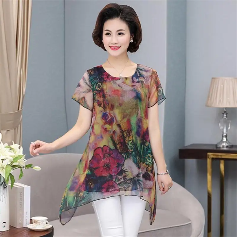 Women's 2022 Summer New Casual Loose Short Sleeve O-neck Plus Size Print Chiffon Blouse Female Fashion Irregular Midi Shirt Tops
Women's 2022 Summer New Casual Loose Short Sleeve O-neck Plus Size Print Chiffon Blouse Female Fashion Irregular Midi Shirt Tops