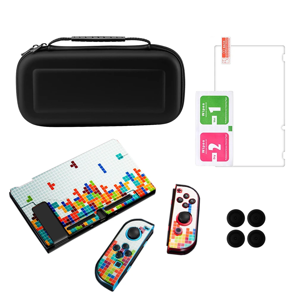 Чехол для переноски с планкой, HD защитная пленка для экрана из закаленного стекла и 4 колпачки для захвата большими пальцами для Nintendo Switch
Чехол для переноски с планкой, HD защитная пленка для экрана из закаленного стекла и 4 колпачки для захвата большими пальцами для Nintendo Switch