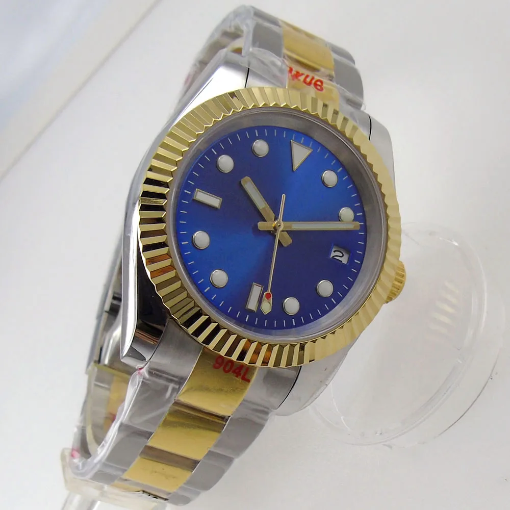 

36mm Blue sunburst Dial Automatic Mens Watch Gold Middle Jubilee/Oyster Bracelet NH35A MIYOTA 8215 Movement Sapphire Crystal
