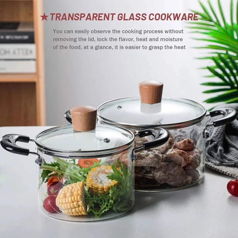 

Transparent Glass Soup Cooking Pot Heat-resistant Kitchen Soup Pot Vegetable Salad Noodle Bowl Flame Explosion-Proof Cookware
