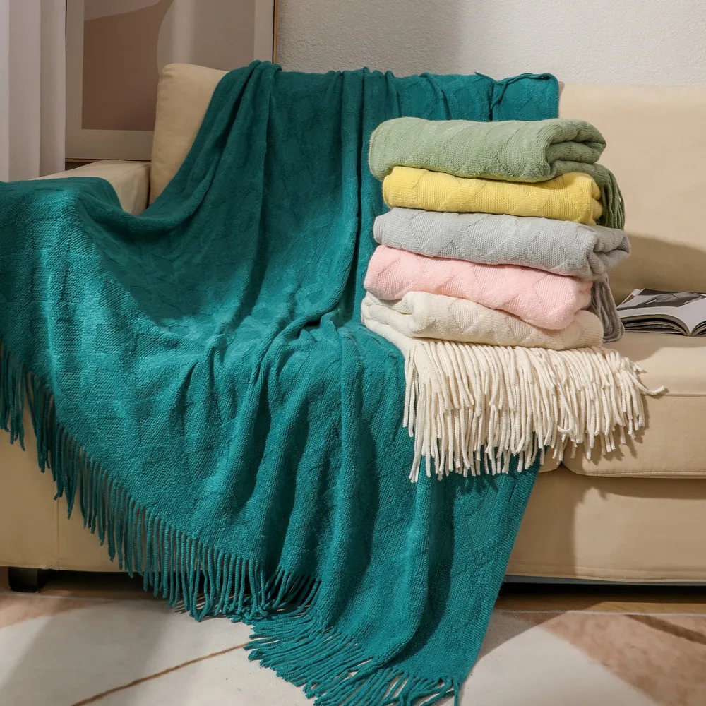 

Богемное вязаное Клетчатое одеяло с кисточками, мягкое с кисточкой, скандинавский плед для кровати, дивана, покрывало, плед на диван, Декор